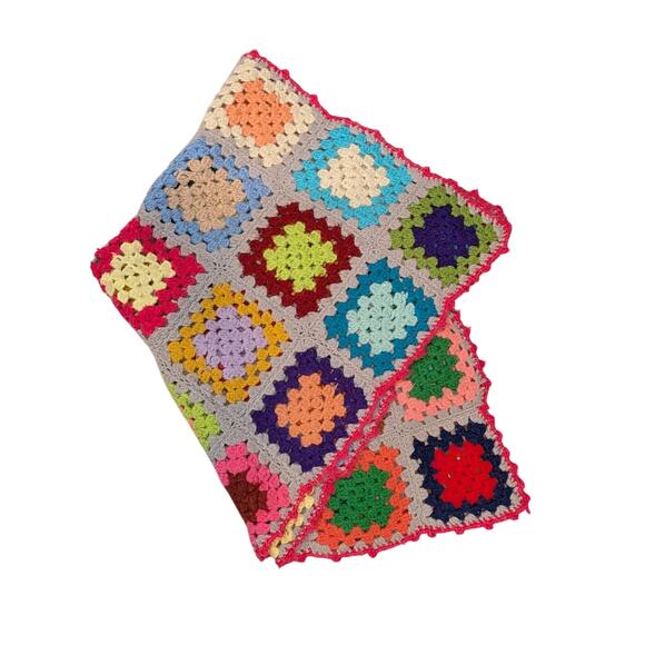 Vintage Multicolored Granny Square  Blanket /Throw - Picture 4 of 4